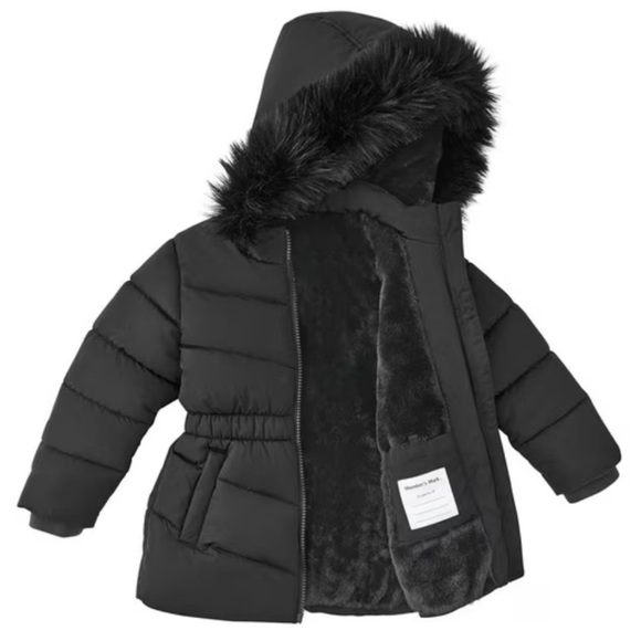 MEMBERSMARK Girls Black Puffer Parka, Warm Fleece Lined Jacket w/Removable Hood - Picture 6 of 10